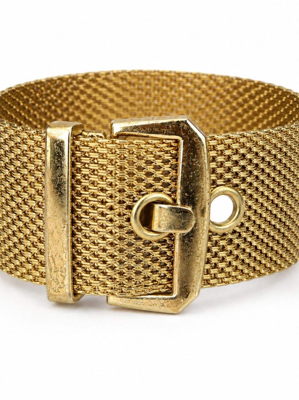 Vintage Gold Tone Mesh Belt Buckle Bracelet Wide Statement Cuff Size 6